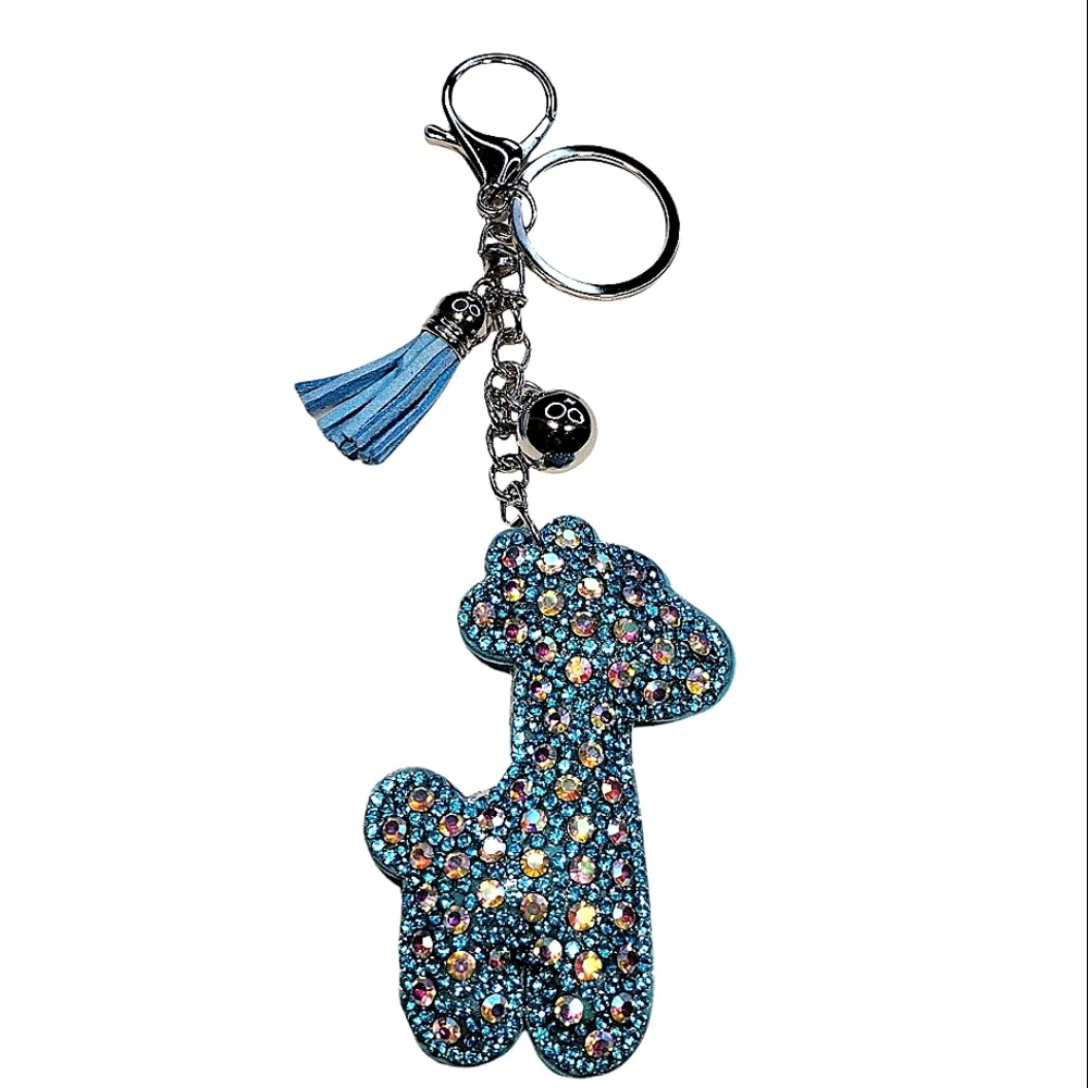 Blue Rhinestone Giraffe Bling Keychain